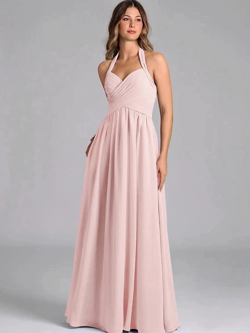 Azazie Darlyn Maxi Halter Dress in Blushing Pink Size A8
